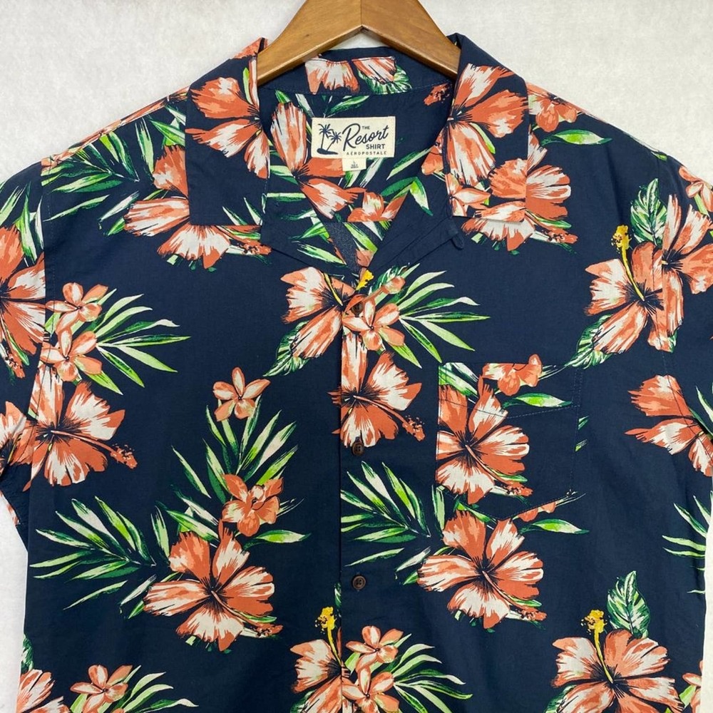 Aeropostale The Resort Shirt Button Up Shirt Collared Tropical Floral Black L - Picture 9 of 9
